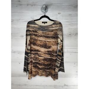 B.L.E.U. Shirt Womens Small Brown Black Sheer Burnout Velvet Long Sleeve M1C0169